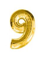 ลูกโป่งฟอยล์รูปตัวเลข 9 สีทอง ไซส์เล็ก 14 นิ้ว - Number 9 Shape Foil Balloon Size 14" Gold Color