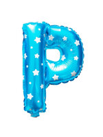 ลูกโป่งฟอยล์รูปตัวอักษร P สีฟ้าพิมพ์ลายดาว ไซส์เล็ก 14 นิ้ว - P Letter Shape Foil Balloon Size 14" Blue color printing Star