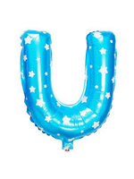 ลูกโป่งฟอยล์รูปตัวอักษร U สีฟ้าพิมพ์ลายดาว ไซส์เล็ก 14 นิ้ว - U Letter Shape Foil Balloon Size 14" Blue color printing Star