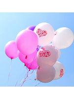 ลูกโป่งกลมนำเข้า พื้นขาว พิมพ์ลายหัวใจแดง ไซส์ 12 นิ้ว แพ็คละ 10 ใบ ( Heart Printing Balloon - White/Red Color )