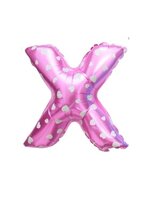 ลูกโป่งฟอยล์รูปตัวอักษร X สีชมพูพิมพ์ลายหัวใจ ไซส์เล็ก 14 นิ้ว - X Letter Shape Foil Balloon Size 14" Pink color printing Heart