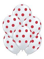 ลูกโป่งกลมนำเข้า พื้นสีขาวพิมพ์ลายจุดสีแดงไซส์ 12 นิ้ว แพ็คละ 10 ใบ ( Polka Dot Printing Balloon - White on Red Color )