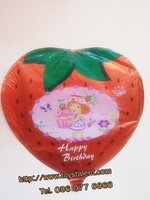 ลูกโป่งฟลอย์ Happy Birthday ทรงหัวใจลายสตอร์เบอร์รี่ - Happy Birthday Balloon Heart Shape Strawberry / Item No. TL-D022