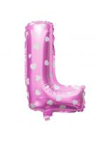 ลูกโป่งฟอยล์รูปตัวอักษร L สีชมพูพิมพ์ลายหัวใจ ไซส์เล็ก 14 นิ้ว - L Letter Shape Foil Balloon Size 14" Pink color printing Heart