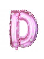 ลูกโป่งฟอยล์รูปตัวอักษร D สีชมพูพิมพ์ลายหัวใจ ไซส์เล็ก 14 นิ้ว - D Letter Shape Foil Balloon Size 14" Pink color printing Heart