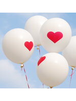 ลูกโป่งกลมนำเข้า พื้นขาว พิมพ์ลายหัวใจเต็มดวงแดง ไซส์ 12 นิ้ว แพ็คละ 10 ใบ