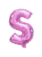 ลูกโป่งฟอยล์รูปตัวอักษร S สีชมพูพิมพ์ลายหัวใจ ไซส์เล็ก 14 นิ้ว - S Letter Shape Foil Balloon Size 14" Pink color printing Heart