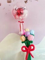 Set#9 ช่อลูกโป่งบับเบิ้ล ไซส์ 22 นิ้ว+สติกเกอร์ข้อความ CONGRATS+ลูกโป่งช่อดอกไม้ทิวลิป