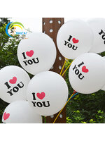 ลูกโป่งกลมนำเข้า พิมพ์ลาย I Love You สีขาว ไซส์ 12 นิ้ว แพ็คละ 10 ใบ ( I Love You Printing Balloon - White Color )