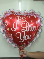 ลูกโป่งฟลอย์รูปหัวใจสีแดงล้อมขอบ พิมพ์ลาย PS. I LOVE YOU ไซส์ใหญ่ 24 นิ้ว - Red PS. I Love You Heart Shape Foil Balloon 24"/ Item No. TL-E042
