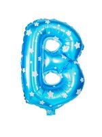 ลูกโป่งฟอยล์รูปตัวอักษร B สีฟ้าพิมพ์ลายดาว ไซส์เล็ก 14 นิ้ว - B Letter Shape Foil Balloon Size 14" Blue color printing Star