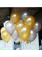 ลูกโป่งกลมเนื้อเมททัลลิก สีเงิน/สีทอง ไซส์ 12 นิ้ว แพ็คละ 10 ใบ (Metallic Shimmer Silver & Gold Latex Round Balloons)