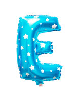 ลูกโป่งฟอยล์รูปตัวอักษร E สีฟ้าพิมพ์ลายดาว ไซส์เล็ก 14 นิ้ว - E Letter Shape Foil Balloon Size 14" Blue color printing Star