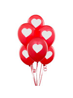 ลูกโป่งกลมนำเข้า พื้นแดง พิมพ์ลายหัวใจเต็มดวงขาว ไซส์ 12 นิ้ว แพ็คละ 10 ใบ