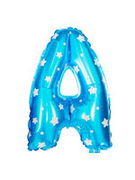 ลูกโป่งฟอยล์รูปตัวอักษร A สีฟ้าพิมพ์ลายดาว ไซส์เล็ก 14 นิ้ว - A Letter Shape Foil Balloon Size 14" Blue color printing Star