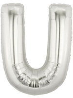 ลูกโป่งฟอยล์รูปตัวอักษร U สีเงิน ไซส์จัมโบ้ 40 นิ้ว - U Letter Shape Foil Balloon Size 40" Silver Color