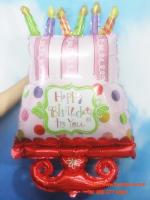 ลูกโป่งฟลอย์ Happy Birthday ลายเค้กพร้อมเทียนสีชมพู - Happy Birthday Cake Balloons / Item No. TL-D059