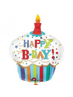 ลูกโป่งฟลอย์นำเข้า Happy Birth Day Striped Cupcake / Item No. AG-24477 แบรนด์ Anagram ของแท้