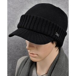 หมวกแก๊บไหมพรม หมวกถักมีปีก หมวกแก๊บกันหนาว สีดำ