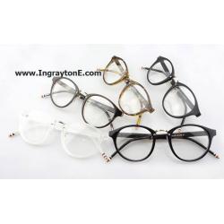 กรอบแว่นตาแฟชั่น เรโทร วินเทจ ทรงกลม thombr สลิม สีชา ดำเงา