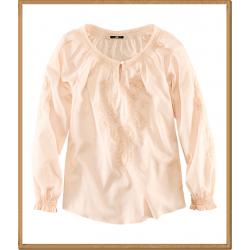 H&M - เสื้อผ้าฝ้ายสีครีม ปักลายดอกไม้ (Size 34)