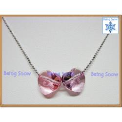 สร้อยคอคริสตัลหัวใจคู่ สีชมพู + ม่วง