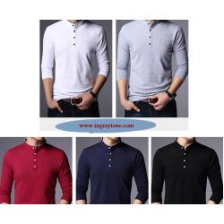 ใหญ่พิเศษ!!เสื้อยืดคอจีนปกตั้ง แขนยาว แฟชั่น สีขาว น้ำเงิน ดำ เทา แดง size No.36 38 40 42 44 46 48