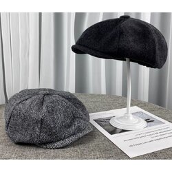 หมวกวินเทจ อังกฤษ หมวกแก๊ป ไหมพรม สีลาย (ดำ เทา น้ำตาล ) ฟรีไซส์ 56-58ซม