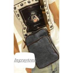 กระเป๋าวินเทจ สะพายข้าง แนวตั้งสี่เหลี่ยม มีตำหนิ แต่งซิบ2ชั้น ผ้าใบ สีกากี ฟ้า