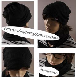 ลดล้างสต๊อค！หมวกไหมพรม หมวกถักไหมพรมผ้าพันคอ ดำ