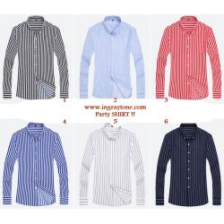 เสื้อเชิ้ตแขนยาว ปาร์ตี้ ลายทาง (สี น้ำเงิน ฟ้าอ่อน เขียวอ่อน ชมพู เทา ขาว แดง ม่วง ) size No.34 36 38 40 42 44