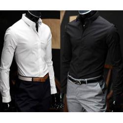เสื้อเชิ้ตแขนยาว กระดุมซ่อน สาปปิดกระดุม ทรงฟิต ปกเล็กสไตล์อังกฤษสีขาว ดำ No. 40 42 44