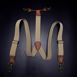 สายรัดกางเกงเอี๊ยม มาตรฐาน 4จุด คลิบหูคู่หนังแท้ กว้าง 3cm แบบ Y กากีอ่อน น้ำตาลลาย