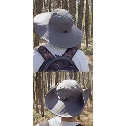 หมวกผ้าร่มปีกกว้าง กันแดด กันน้ำ +หมวกแก๊บมีปีก+ผ้าคลุมหน้า ทูโทน พับเก็บ foldable สีเทา ดำ น้ำเงิน น้ำตาล ครีม