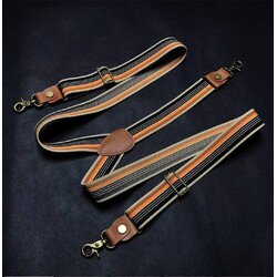 สายรัดกางเกงเอี๊ยม มาตรฐาน 3จุด หนังแท้ กว้าง 3cm แบบ Y กากีอ่อน น้ำตาลลาย