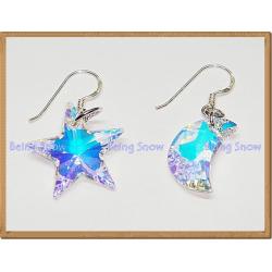 (สินค้าหมดชั่วคราว) ต่างหูคริสตัลรูปพระจันทร์ + ดาว สี Crystal AB ก้านเงินแท้