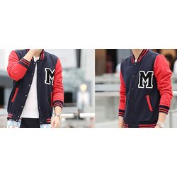 Limited Edition เสื้อแจ็คเก็ต เสื้อคลุมเบสบอล 2โทน Logo M สีเทาแดง ดำแขนเทา น้ำเงินแขนแดง No.40