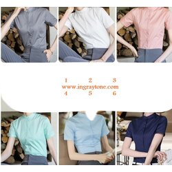 เล็กใหญ่พิเศษ!!เสื้อเชิ้ตแขนสั้นผู้หญิง คอจีน เรียบ เข้ารูป size No.32-46 สีขาว ฟ้า เทา น้ำเงิน เขียว ชมพู