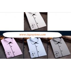 ขาว ชมพู!! เสื้อเชิ้ตแขนยาวแฟชั่น ปกในดำ No 36 38 40 สีขาว ชมพู