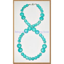 สร้อยคอหินสี - เทอร์ควอยส์ทรงแบบเม็ดเล็ก+ใหญ่ คั่นด้วยคริสตัลสีขาวใส