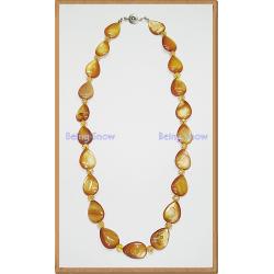 สร้อยคอหินสี - เปลือกหอยทรงหยดน้ำสีน้ำตาลเม็ดเล็ก สลับด้วยคริสตัลสีแชมเปญ