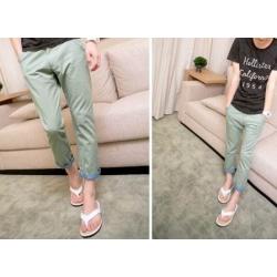 หมดแล้วหมดเลย !!กางเกง5ส่วนผู้ชายเกาหลี กางเกงสามส่วน ขาเดฟ พับขาขึ้นสีทูโทนและไม่พับขาสีปกติ เอว No.34 เขียว