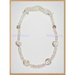 สร้อยคอไข่มุกทรงข้าวโพด + เปลือกหอยทรงเหลี่ยม