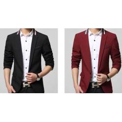 สูทผู้ชาย เสื้อสูทแฟชั่นชาย ตัวเล็ก ทรงสลิมฟิต แต่คอเทปสี Size No.33 35 ดำ