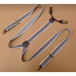 สายรัดกางเกงเอี๊ยม มาตรฐาน 4จุด หูคู่ คลิบทองเหลือง กว้าง 2.5cm แบบ Y ลายดำขาว `น้ำเงินส้ม