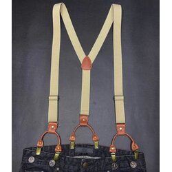 สายรัดกางเกงเอี๊ยม มาตรฐาน 6จุด คลิบหูคู่หนังแท้ กว้าง 3cm แบบ Y ครีม