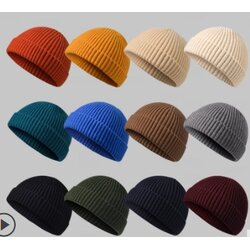 หมวกถักแตงโม แบบญี่ปุ่น หมวกไหมพรม ทรงกลมครึ่งใบ สี เทา เทาเข้ม ดำ แดง กากี เหลืองพระ