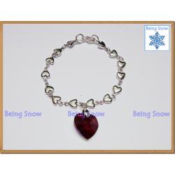สร้อยข้อมือคริสตัลหัวใจ สีแดงเข้มเคลือบวาวพิเศษ + สายลายหัวใจ