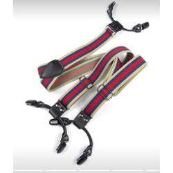 สายรัดกางเกงเอี๊ยม มาตรฐาน 6จุด หูคู่หนังแท้ กว้าง 3cm แบบ Y แดงน้ำเงิน