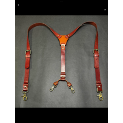 สายเอี๊ยมหนังแท้ สายรัดกางเกงคลิบทองเลือง หนังแท้ สี น้ำตาล 2.5ซม หู4จุด